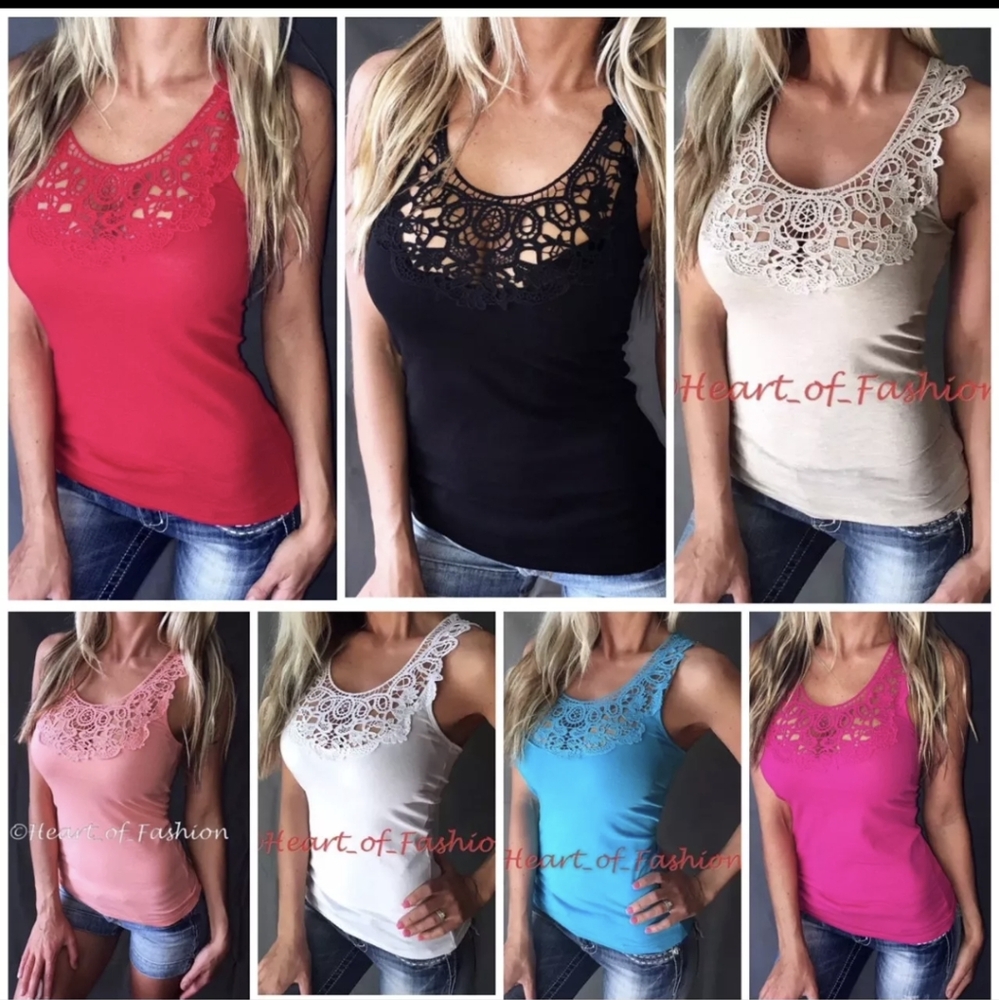 Blue racerback solid lace summer tank top shirt
